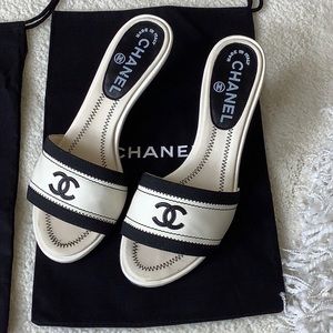 Chanel White Mules